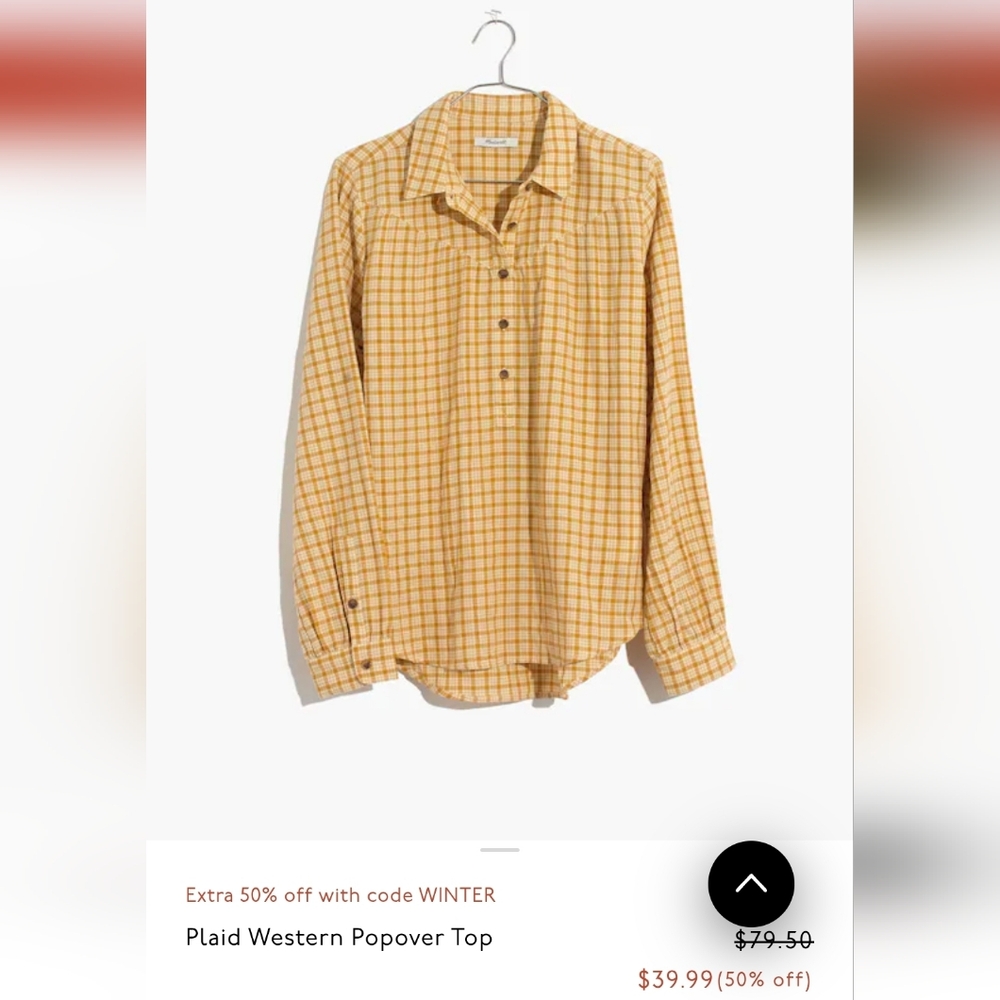 Madewell Yellow Plaid Western Popover Top